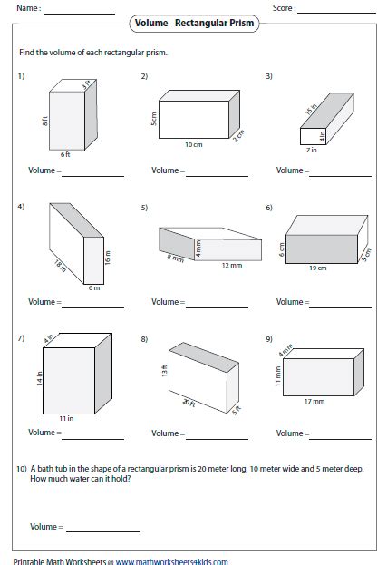 Free Printable Volume Of Rectangular Prism Worksheets